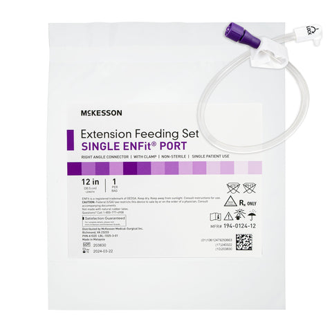 Bolus Enteral Feeding Extension Tube Set McKesson, EnFit, Secure Lock Right Angle Connector and Clamp, NonSterile
