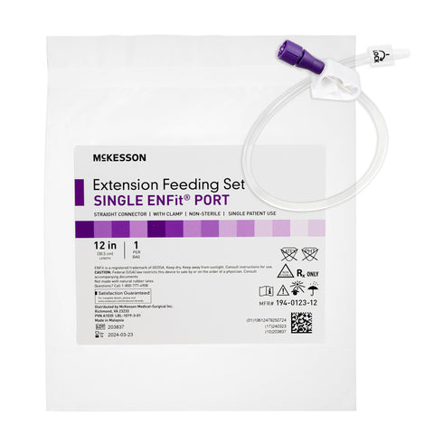 Bolus Enteral Feeding Extension Tube Set McKesson, Enfit, Secure Lock Straight Connector and Clamp, NonSterile