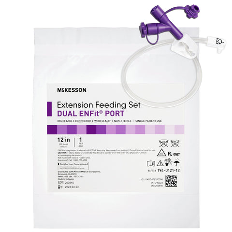 Enteral Feeding Extension Set McKesson, Enfit, Y-Port, Right Angle Connector and Clamp, NonSterile