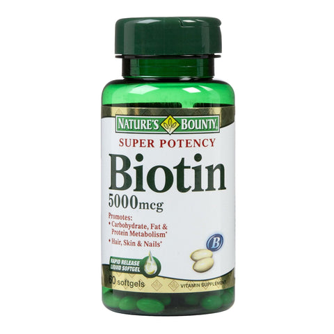 Biotin Supplement Nature's Bounty Vitamin B7 5,000 mcg Softgel 72 per Bottle