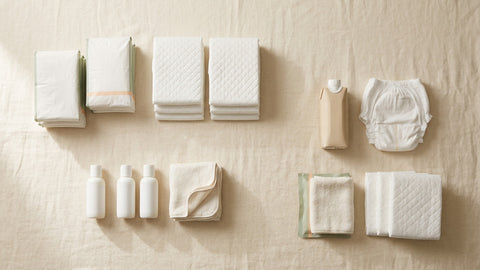 Collection of curated SaveMedical care bundles arranged on a warm linen background