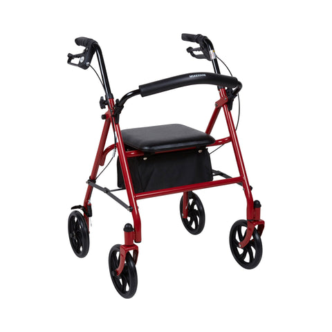 McKesson Folding Steel Four-Wheel Rollator, Seat Width, Red