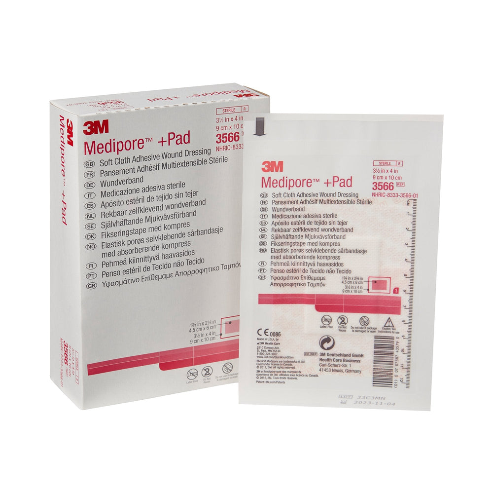 3M Medipore +Pad Soft Cloth Adhesive Wound Dressing, 3.5 X 4"