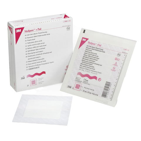 3M Medipore +Pad Soft Cloth Adhesive Wound Dressing, 6 X 6"