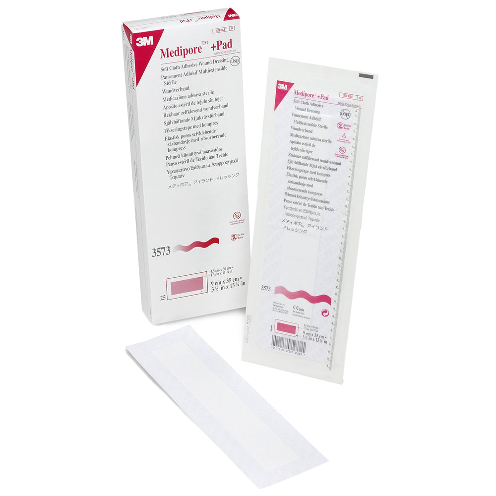 3M Medipore +Pad Soft Cloth Adhesive Wound Dressing, 3.5 x 13-3/4"