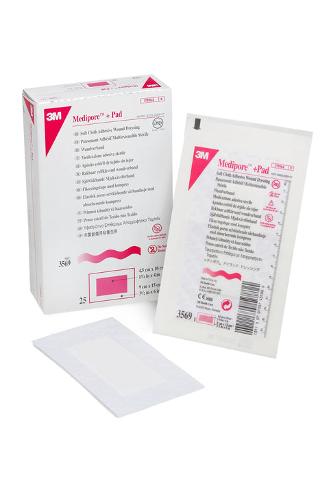 3M Medipore +Pad Soft Cloth Adhesive Wound Dressing, 3.5 X 6"