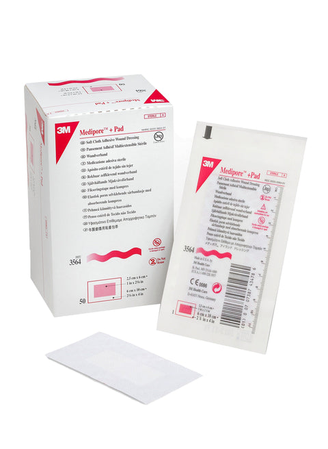 3M Medipore +Pad Soft Cloth Adhesive Wound Dressing, 2-3/8 X 4"