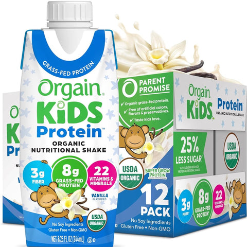 Orgain Kids Grass-Fed Protein Organic Nutritional Shake, Vanilla