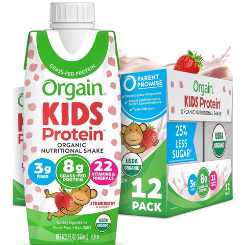 Orgain Kids Grass-Fed Protein Organic Nutritional Shake, Strawberry