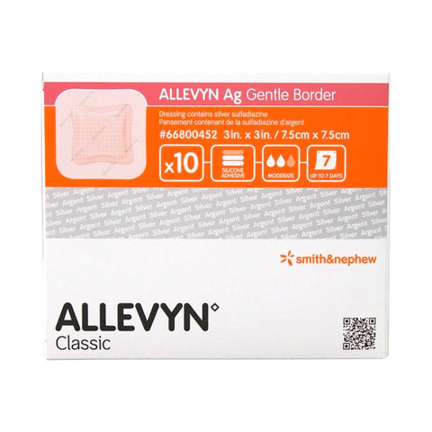 Smith & Nephew Allevyn Ag Gentle Border Dressing with Silver, 3 X 3"