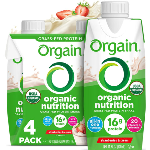 Orgain Organic Nutrition Grass-Fed Protein Shake, Strawberries & Cream