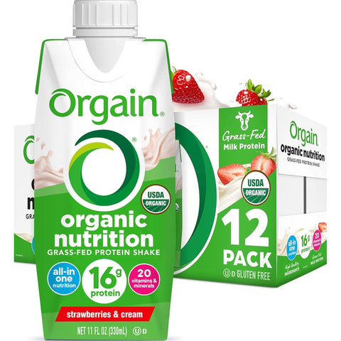 Orgain Organic Nutrition Grass-Fed Protein Shake, Strawberries & Cream