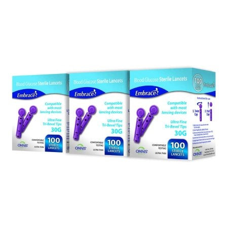 Embrace Ultra Fine Blood Glucose Sterile Lancets, Tri-Bevel Tips, 30G