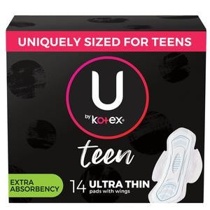 U by Kotex Teen Ultra Thin Pads with Wings, Extra Absorbency