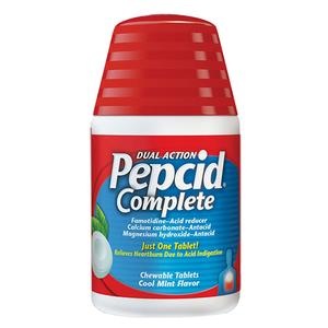 Pepcid Complete Dual Action Chewable Acid Reducer Tablet, Cool Mint, 25 Tablets