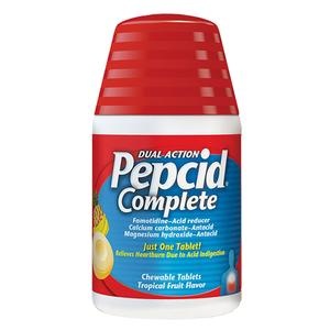 Pepcid Complete Dual Action Chewable Acid Reducer Tablet, Tropical Fruit, 25 Tablets