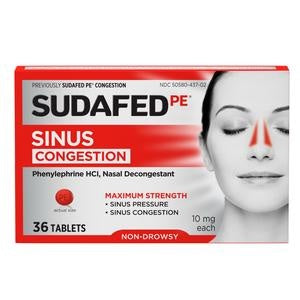 Sudafed PE Sinus Congestion Relief, Maximum Strength, 36 Tablets