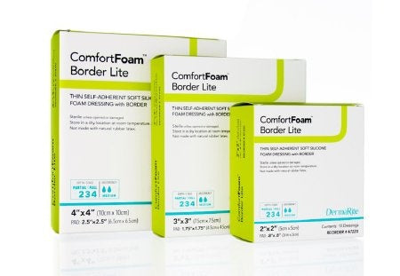 ComfortFoam Border Lite Thin Silicone Adhesive Foam Dressing, 2" X 2"