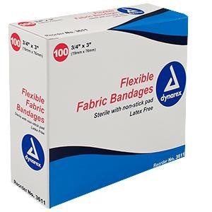 Dynarex Flexible Fabric Adhesive Bandage, Sterile, Latex-free, 3/4" x 3"