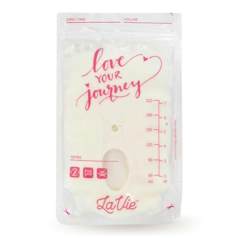 LaVie Breast Milk Storage Bags, 50 count. - 50 Pre-Sterilized bags. - 210 mL/7 oz. capacity. - Lay flat profile. - Double zip lock. - BPA Free.