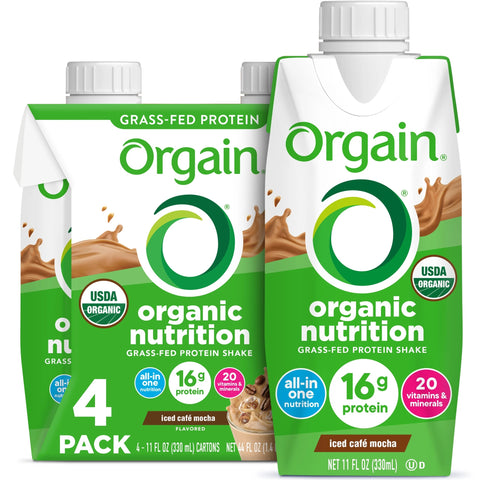 Orgain Organic Nutrition Grass-Fed Protein Shake, Iced Cafe Mocha