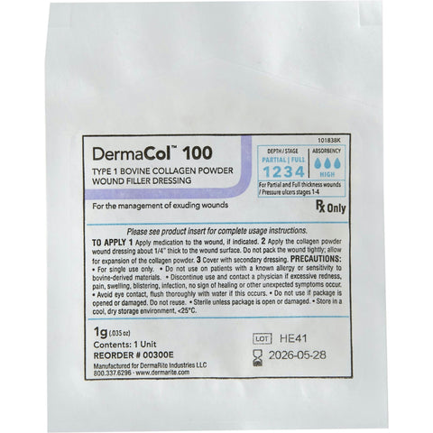 DermaRite DermaCol 100 Type 1 Bovine Collagen Powder Wound Filler Dressing