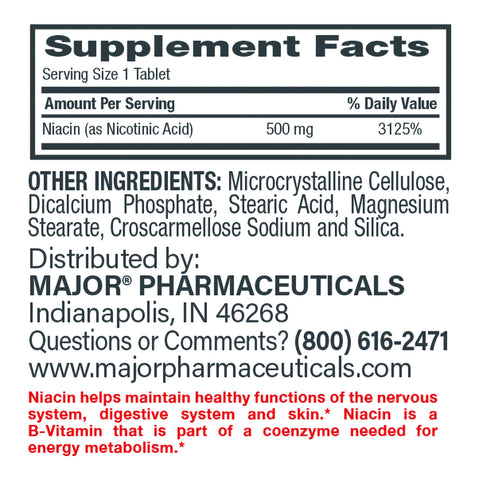 Dietary Supplement Major Niacin 500 mg Strength Tablet 100 per Bottle