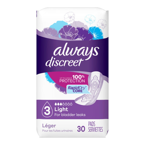 Always Discreet Bladder Pads, Light Absorbency
